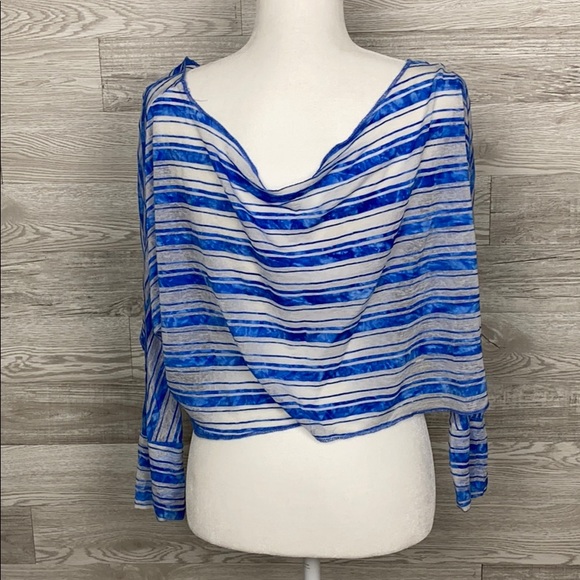 Cheryl Blue & Whitr Strip Long Sleeve Crop Blouse - Picture 4 of 6